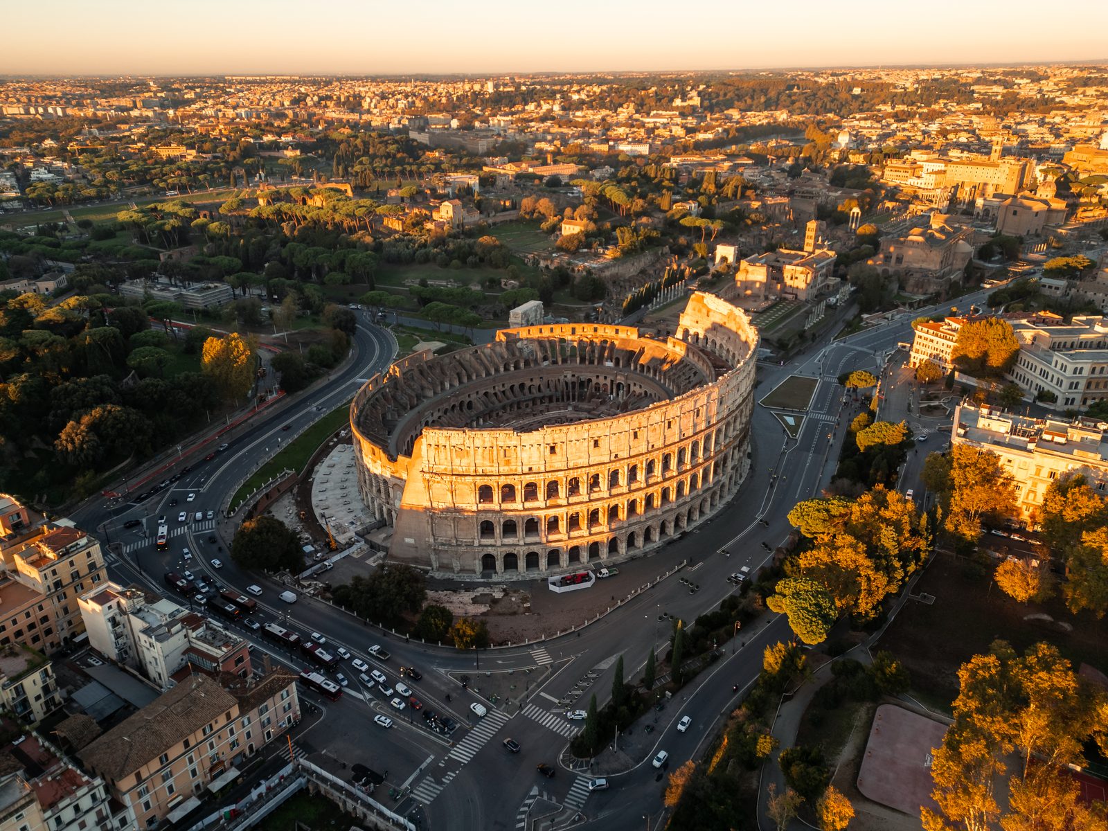 Aerial view of the Colosseum and Rome