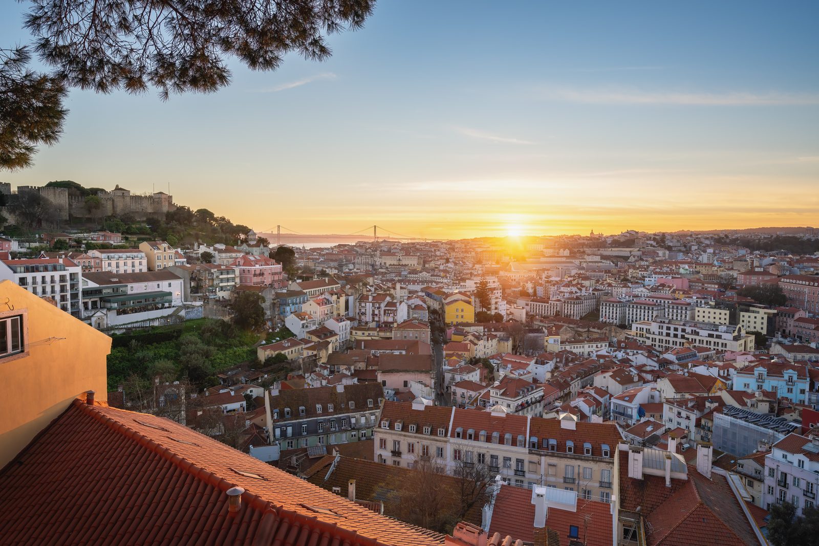 Lisbon rooftops at sunset
