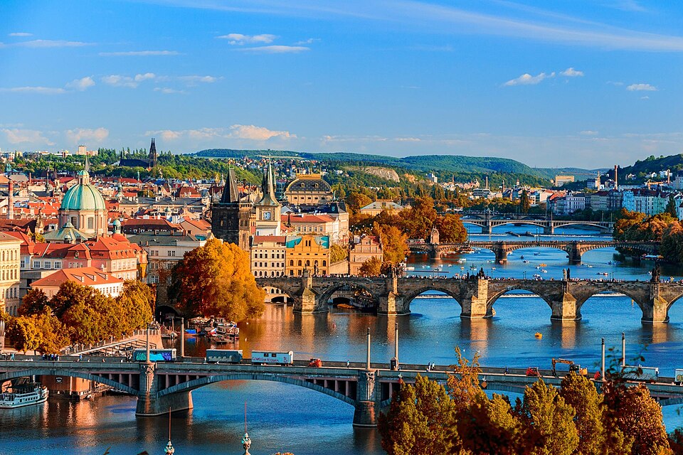 Bridges and city skyline in Prague, Czech Republic